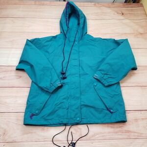 Vintage Eddie Bauer Jacket Womens Medium‎ Green Gore-Tex Hooded Rain Coat Ski